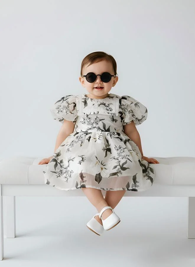 Bella Moda Girls Floral Organza Puff Sleeve Dress