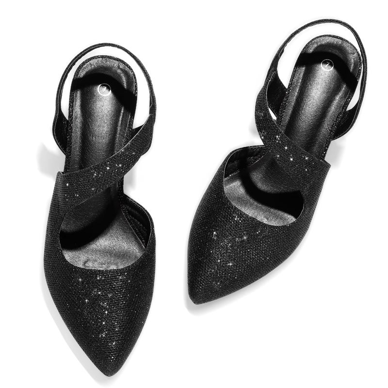 mysoft Women's Dress Shoes Low Heels 2 inch Kitten Pumps Slingback Wedding Party Medium/Wide Width Shoes Black Glitter - Image 5