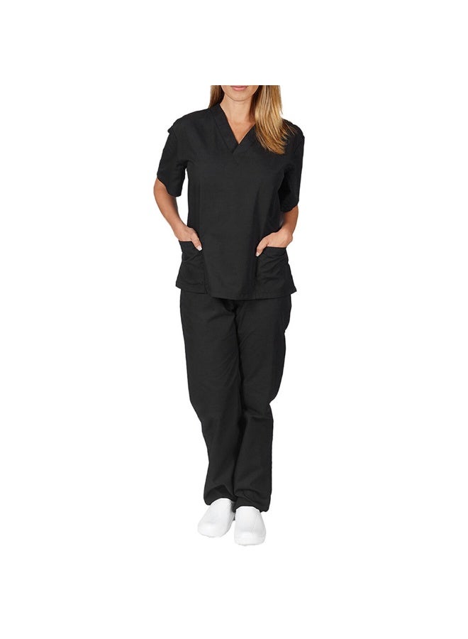 Loquat Womens Medical Scrubs Set Medical Uniform Set Black - Image 1