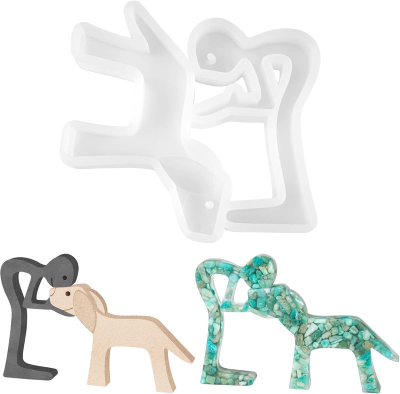 dooda Man and Dog Statue Resin Molds Silicone, Resin Ornament Molds Knick Knacks Home Decor, Silicone Molds for Epoxy Animal Sculptures Collection, Chritmas Epoxy Molds Gifts for Men Women - Image 1