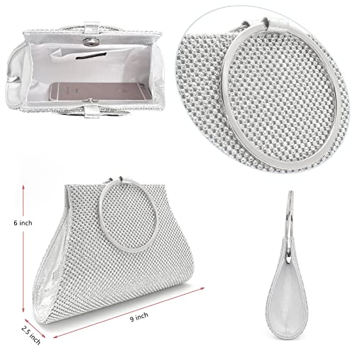 MOSSMON Crystal Clutch Purses Bride and Bridesmaid Handbag Elegant Wristlet Evening Bag for Women Silver Large - Image 5