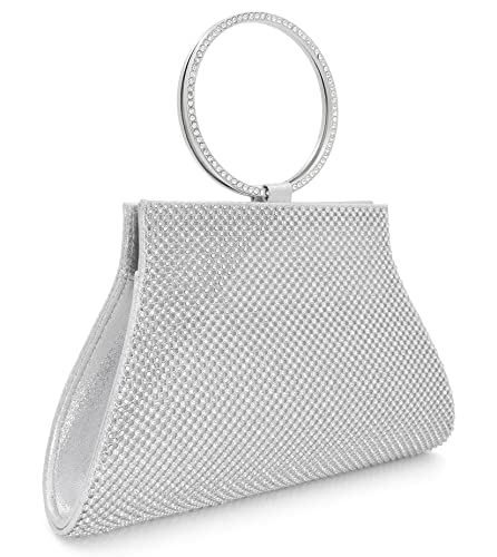 MOSSMON Crystal Clutch Purses Bride and Bridesmaid Handbag Elegant Wristlet Evening Bag for Women Silver Large - Image 2