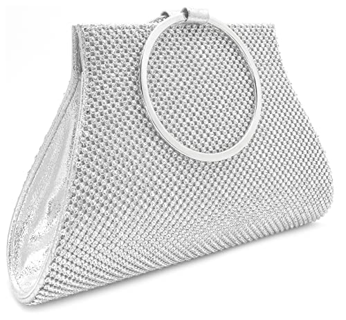 MOSSMON Crystal Clutch Purses Bride and Bridesmaid Handbag Elegant Wristlet Evening Bag for Women Silver Large - Image 1