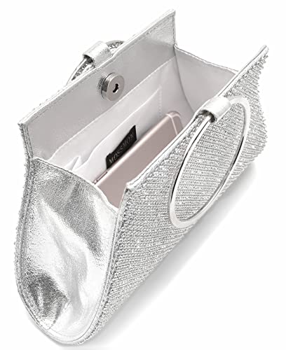 MOSSMON Crystal Clutch Purses Bride and Bridesmaid Handbag Elegant Wristlet Evening Bag for Women Silver Large - Image 3
