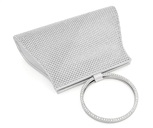MOSSMON Crystal Clutch Purses Bride and Bridesmaid Handbag Elegant Wristlet Evening Bag for Women Silver Large - Image 4