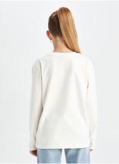 DeFacto Crew Neck Basic White Long Sleeve School T-Shirt  - Image 2