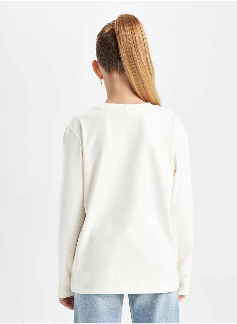 DeFacto Crew Neck Basic White Long Sleeve School T-Shirt  - Image 2