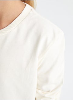 DeFacto Crew Neck Basic White Long Sleeve School T-Shirt  - Image 3