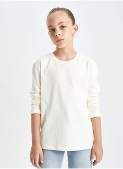 DeFacto Crew Neck Basic White Long Sleeve School T-Shirt  - Image 1