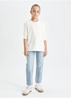 DeFacto Crew Neck Basic White Long Sleeve School T-Shirt  - Image 4