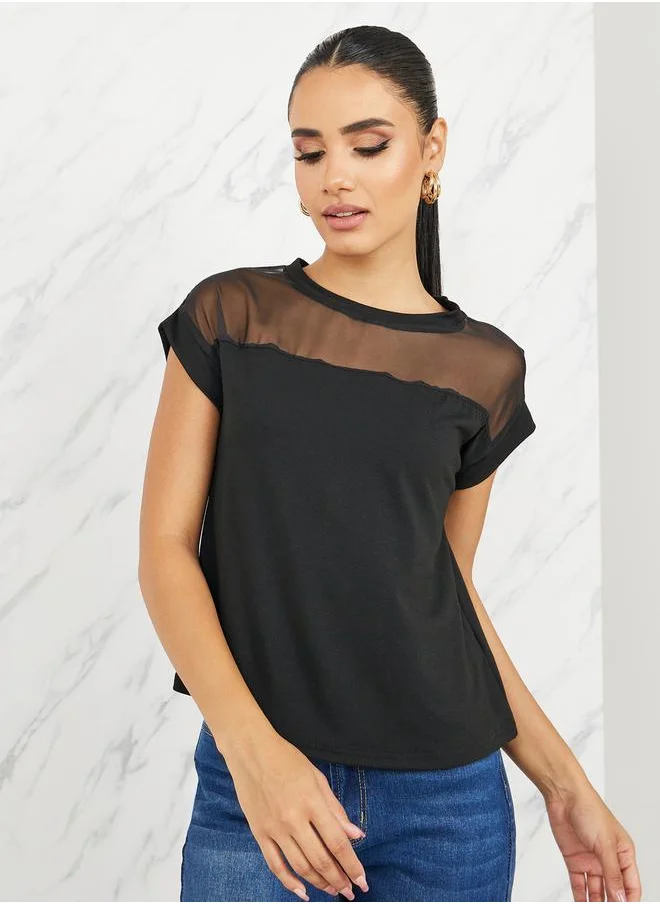 ستايلي Mesh Insert Regular Fit T-Shirt