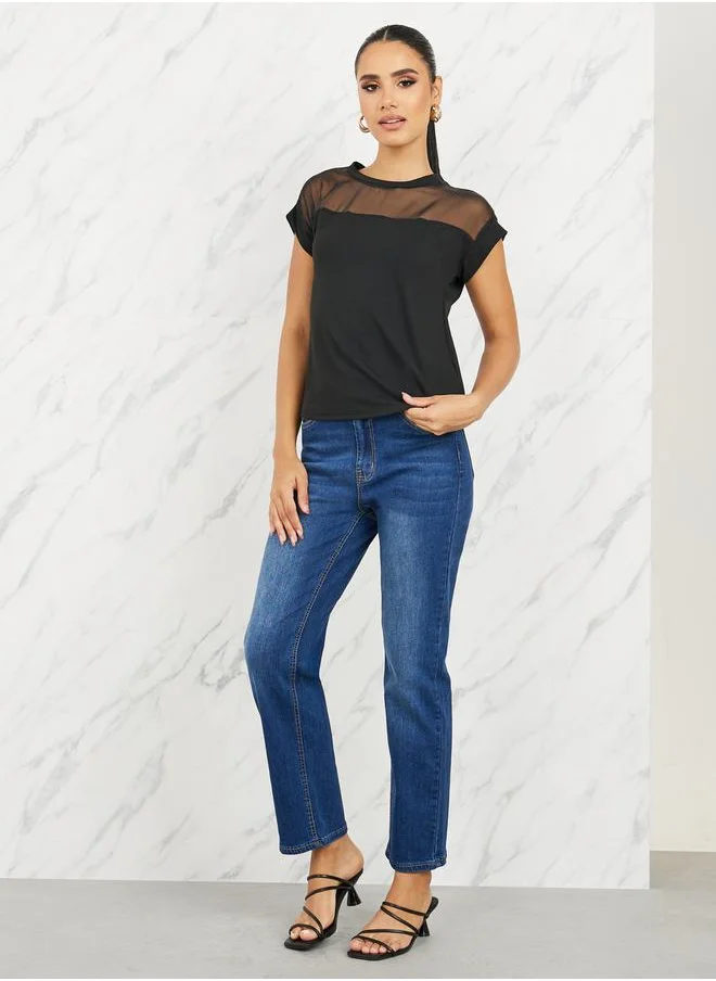 ستايلي Mesh Insert Regular Fit T-Shirt