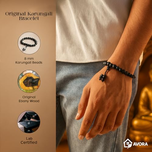 AVORA Certified Karungali Bracelet for Men & Women | Natural Black Ebony Wood Beads | Original Karungali Mala Bracelet for Pooja, Meditation & Spiritual Protection | Adjustable - Image 2