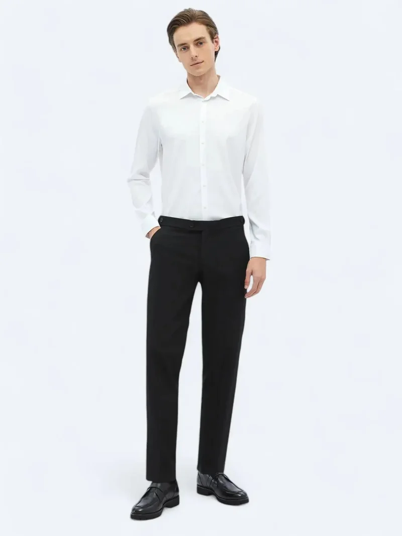 Kip Black Weaving Regular Fit Casual Trousers