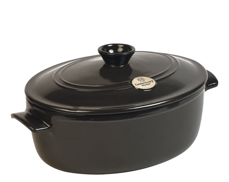 Emile Henry Made In France Flame Oval Stewpot Dutch Oven 63 quart Charcoal