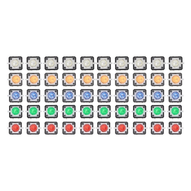 Tactile Push Button Switch: 50 Pcs 5 Colors ABS Material - Led Light Indicator Mini Momentary Push Button for Diy Electronics, Control Panel & Breadboard Use - Image 1