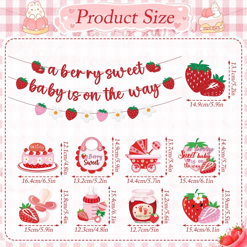 Refavor Strawberry Baby Shower Decorations - A Berry Sweet Baby Is on the Way Banners Cute Strawberry Decorations Strawberry Sweet Baby Hanging Swirls Ceiling Decor Girls - Image 2