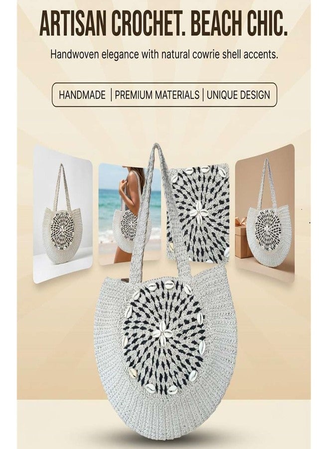 FIBREGOLD Handmade Crochet Tote Bag for Women | Boho Shoulder Bag with Cowrie Shell Detailing | Eco-Friendly Handwoven Handbag for Daily Use, Travel & Shopping - Image 5