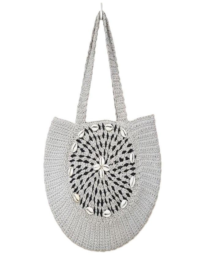 FIBREGOLD Handmade Crochet Tote Bag for Women | Boho Shoulder Bag with Cowrie Shell Detailing | Eco-Friendly Handwoven Handbag for Daily Use, Travel & Shopping - Image 1