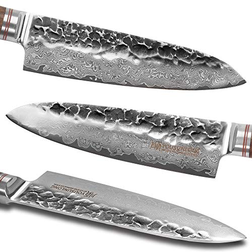 YOUSUNLONG Chef's Knives SE 7 Inch Damascus steel Japanese Hammered Designed For Women - Natural Walnut Wooden Handle with Leather Sheath - Image 2