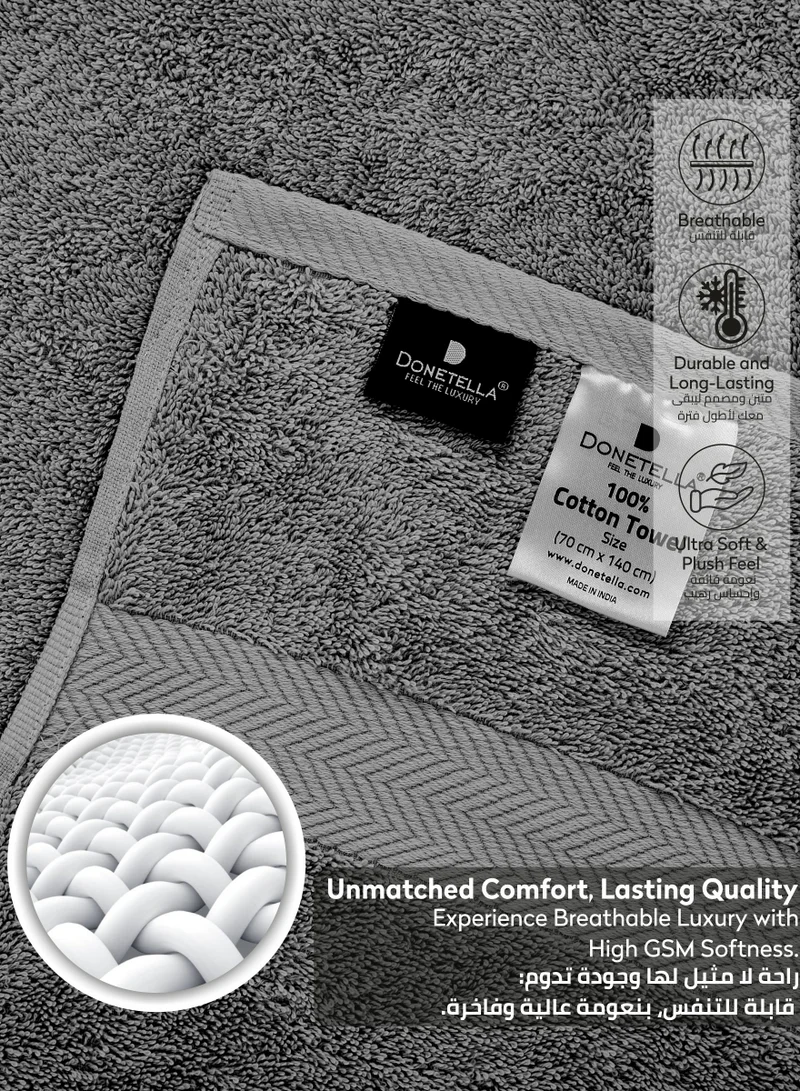 Donetella Premium 100 % Combed Cotton 1-Pcs Bath Towel(70 X 140 CM) 600 GSM Large Towel, Highly Absorbent, Quick Dry,Best Towel for Bathroom, Spa And Hotel,Grey
