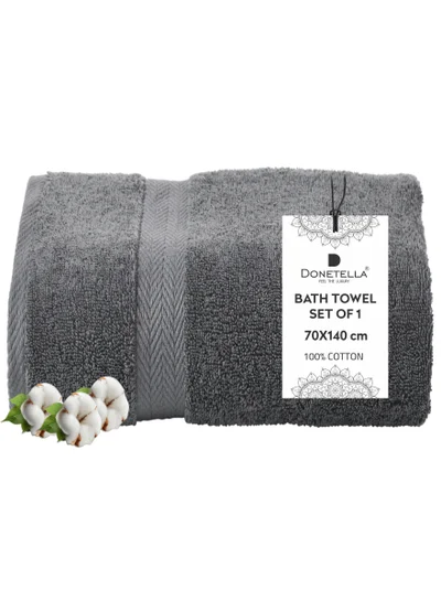 Donetella Premium 100 % Combed Cotton 1-Pcs Bath Towel(70 X 140 CM) 600 GSM Large Towel, Highly Absorbent, Quick Dry,Best Towel for Bathroom, Spa And Hotel,Grey