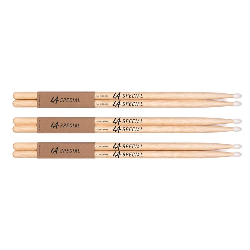 ProMark promark LA Specials - 5A Drumsticks - Drum Sticks Set for Acoustic Drums or Electronic Drums - Oval Nylon Tip - Hickory Drum Sticks - Consistent Weight and Pitch - Made in the USA - 3 Pairs - Image 1