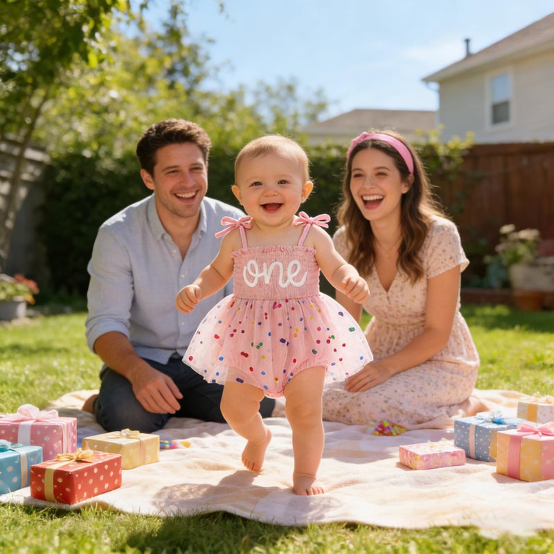TITKKOP Baby Girl 1st Birthday Clothes One Year Old Tulle Romper Sleeveless Bodysuit Cake Smash Outfits(pink-dot,12-18M) - Image 4