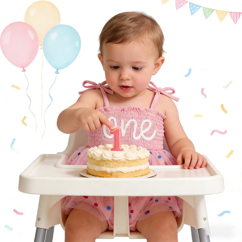 TITKKOP Baby Girl 1st Birthday Clothes One Year Old Tulle Romper Sleeveless Bodysuit Cake Smash Outfits(pink-dot,12-18M) - Image 2