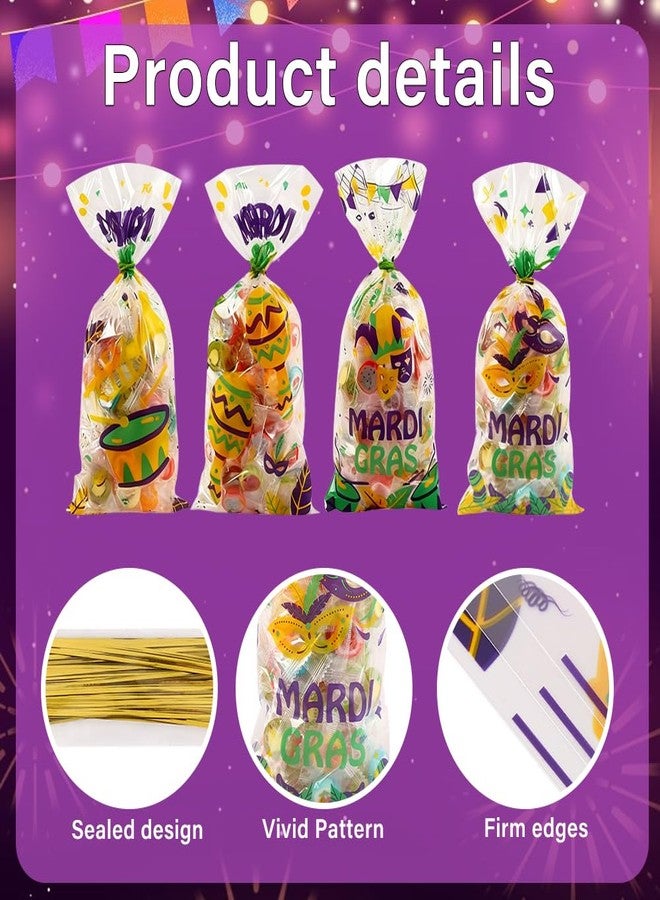 Colodeol 100 Pcs Mardi Gras Cellophane Treat Bags Plastic Masquerade Party Goodie Bag with Twist Ties for Mardi Gras Carnival Party Favor Supplies - Image 3