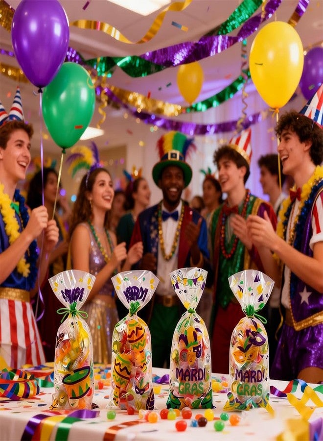 Colodeol 100 Pcs Mardi Gras Cellophane Treat Bags Plastic Masquerade Party Goodie Bag with Twist Ties for Mardi Gras Carnival Party Favor Supplies - Image 5
