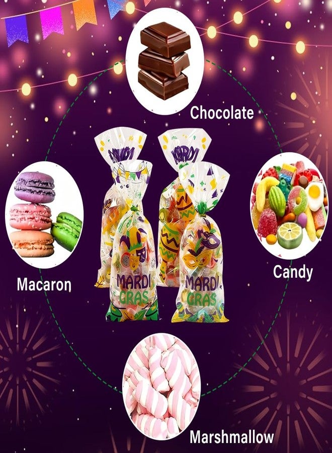 Colodeol 100 Pcs Mardi Gras Cellophane Treat Bags Plastic Masquerade Party Goodie Bag with Twist Ties for Mardi Gras Carnival Party Favor Supplies - Image 4