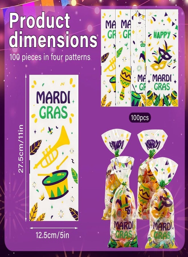 Colodeol 100 Pcs Mardi Gras Cellophane Treat Bags Plastic Masquerade Party Goodie Bag with Twist Ties for Mardi Gras Carnival Party Favor Supplies - Image 2