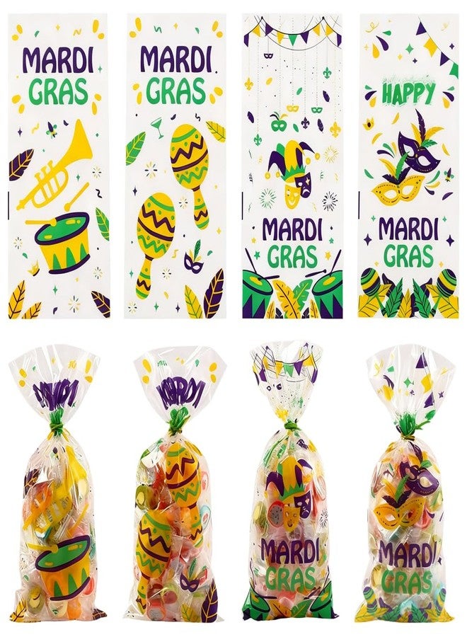 Colodeol 100 Pcs Mardi Gras Cellophane Treat Bags Plastic Masquerade Party Goodie Bag with Twist Ties for Mardi Gras Carnival Party Favor Supplies - Image 1