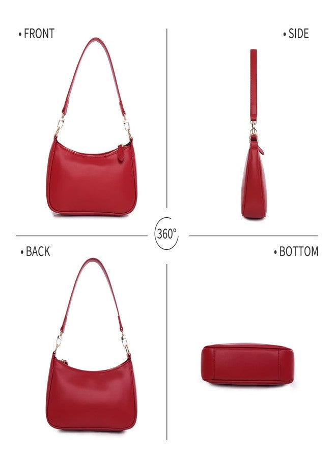 feujury Shoulder Bag for women Crossbody Bags Retro Classic Small Hobo Purse Clutch Tote Handbags with Zipper Closure, Red, Small - Image 3