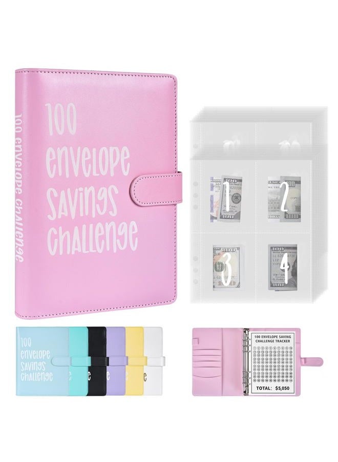 ARRLSDB 100 Envelopes Challenge Binder, 100 Envelopes Money Saving Challenge, A5 Money Saving Budget Binder with Cash Envelopes to Save $5,050 Budget Planner Black (Pink) - Image 1