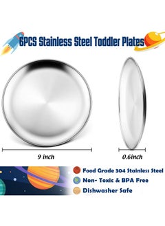 HaWare 6-Piece 18/8 Stainless Steel Plates, Metal 304 Dinner Dishes for Kids Toddlers Children, 9 Inch Feeding Serving Camping Plates, Reusable Dinnerware, Shatterproof & Non-toxic, Dishwasher Safe - pzsku/Z8044065F44D838D980F0Z/45/_/1737031182/fcb4dd66-742e-4501-9bb1-fb6db2541b41