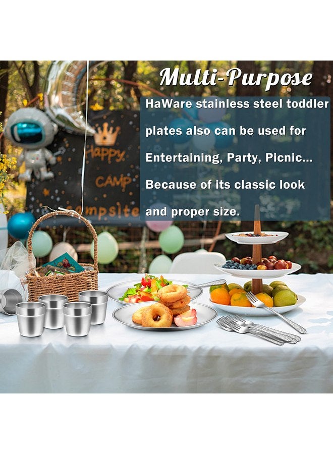 HaWare 6-Piece 18/8 Stainless Steel Plates, Metal 304 Dinner Dishes for Kids Toddlers Children, 9 Inch Feeding Serving Camping Plates, Reusable Dinnerware, Shatterproof & Non-toxic, Dishwasher Safe