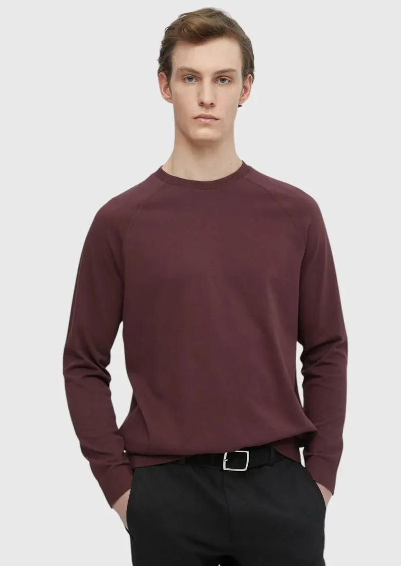 RAMSEY Burgundy Crew Neck Plain Sweatshirt