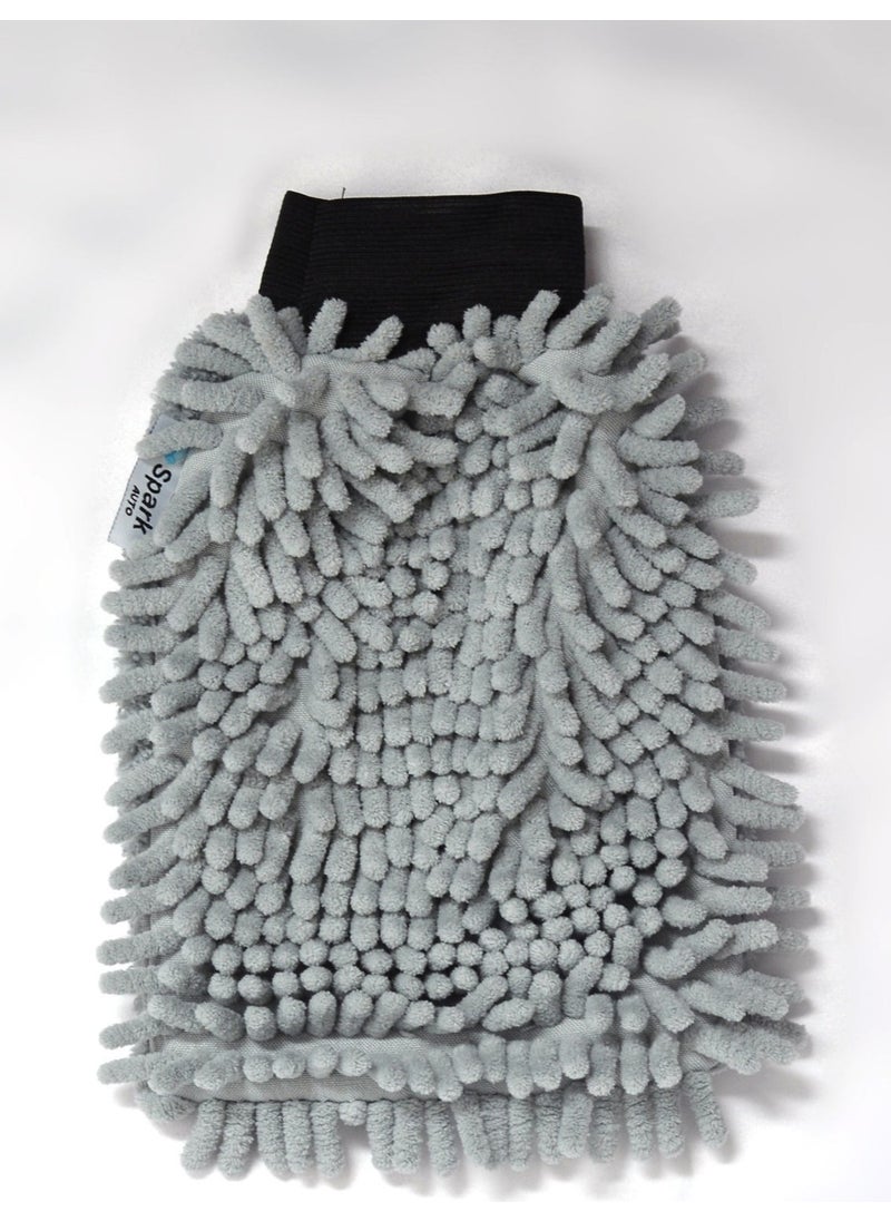 Spark (1 Piece) 7050 Microfiber Chenille Car Cleaning and Drying Glove 16X24 Cm. Grey  - Image 1