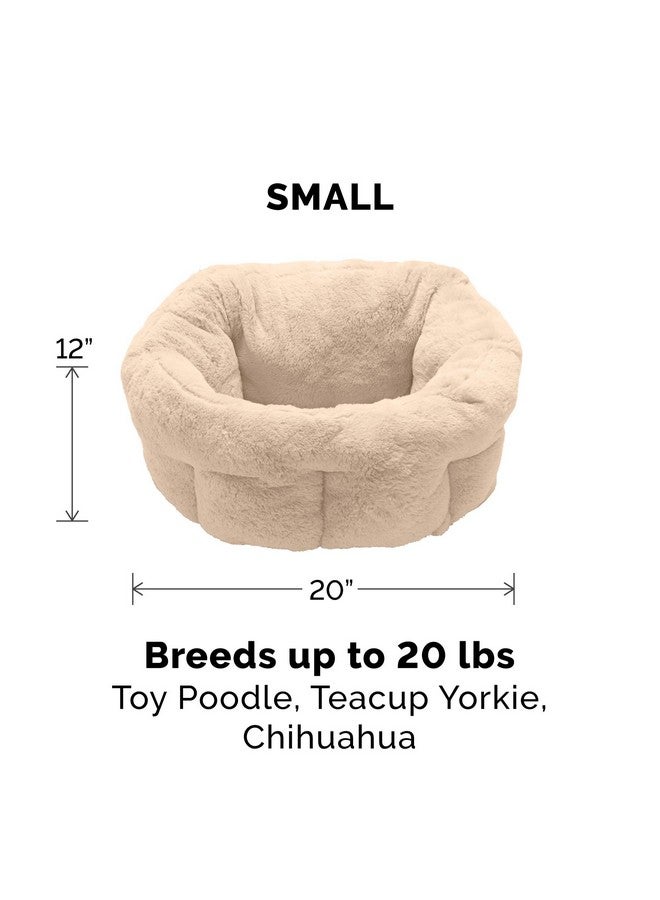 سرير دائري مُدفأ ذاتيًا للحيوانات الأليفة من Furhaven مقاس 20 بوصة للقطط والكلاب الصغيرة التي تعيش في المنزل، قابل للغسل بنسبة 100%، مناسب للحيوانات الأليفة التي يصل وزنها إلى 20 رطلاً - سرير فاخر من الفرو الصناعي من Hi Lo - كريمي، صغير - Image 2
