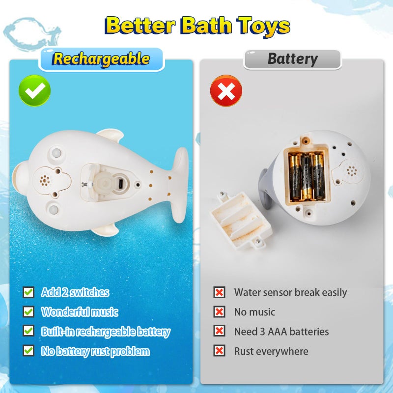 TOHIBEE 2024 Upgraded Bath Toys  Rechargeable Baby Bath Toys  Dolphin Spray Water Light Up Musical Toys 6-12 12-18 Months  Sprinkler Water Pool Bathtub Toys for Toddlers 1-3 2-4 Boys Girls Infant Kids - White - Image 2