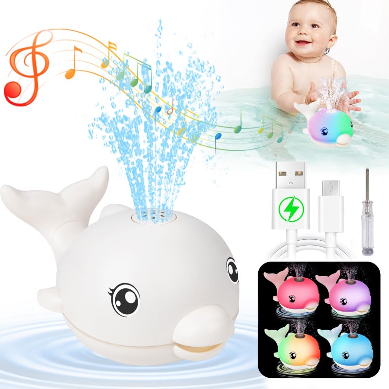 TOHIBEE 2024 Upgraded Bath Toys  Rechargeable Baby Bath Toys  Dolphin Spray Water Light Up Musical Toys 6-12 12-18 Months  Sprinkler Water Pool Bathtub Toys for Toddlers 1-3 2-4 Boys Girls Infant Kids - White - Image 1