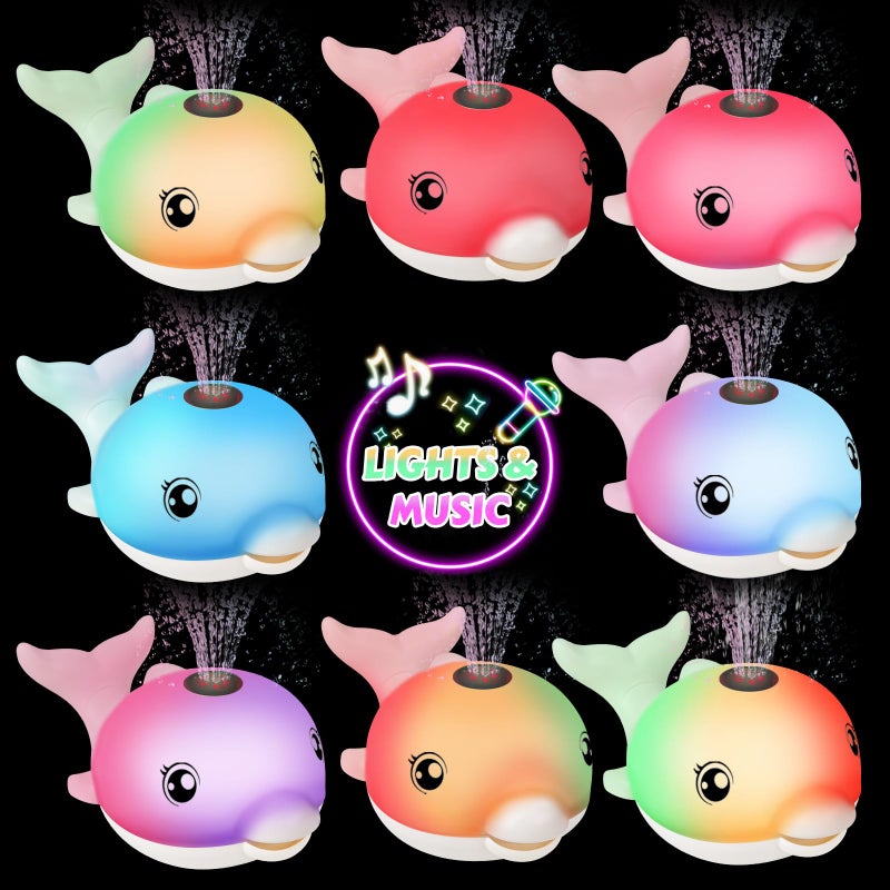 TOHIBEE 2024 Upgraded Bath Toys  Rechargeable Baby Bath Toys  Dolphin Spray Water Light Up Musical Toys 6-12 12-18 Months  Sprinkler Water Pool Bathtub Toys for Toddlers 1-3 2-4 Boys Girls Infant Kids - White - Image 4