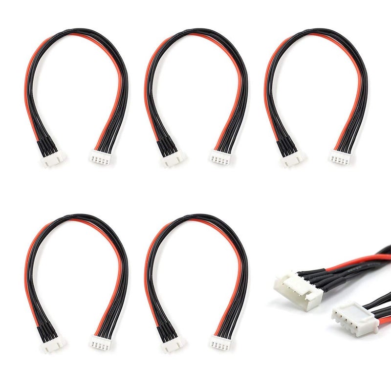 elechawk JST-XH 4S Balance Plug Extension Lead Wire 200mm 5 PCS for LiPo Battery Balance Charging 22AWG Silicone - Image 1
