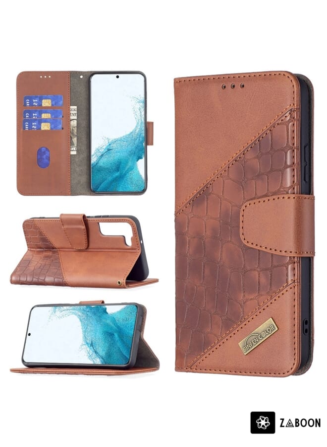 Zaboon Protective Case For Samsung Galaxy S22+ 5G Matching Color Crocodile Texture Leather  with Holder & Card Slots & Wallet - Image 1