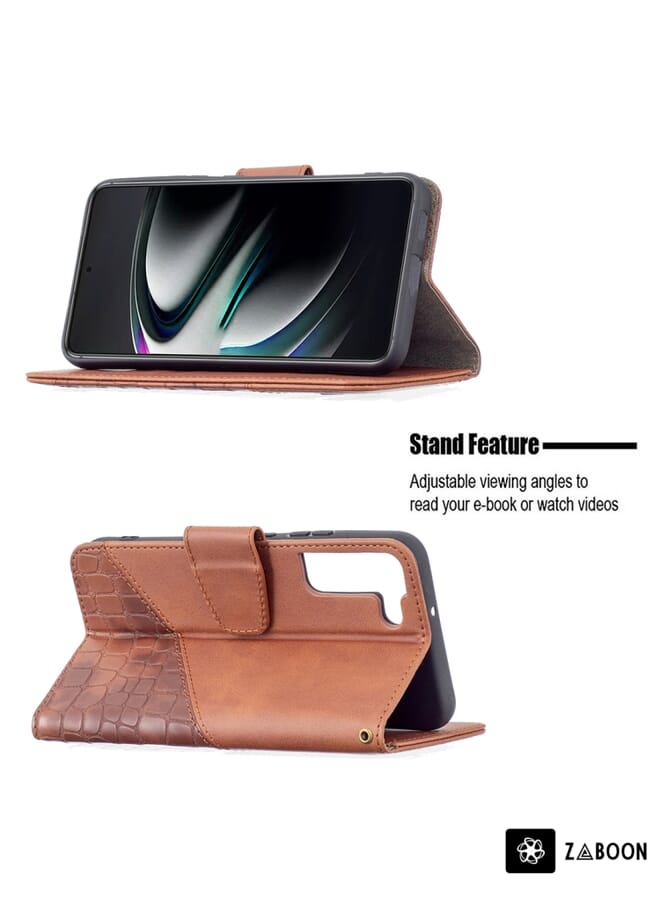 Zaboon Protective Case For Samsung Galaxy S22+ 5G Matching Color Crocodile Texture Leather  with Holder & Card Slots & Wallet - Image 4