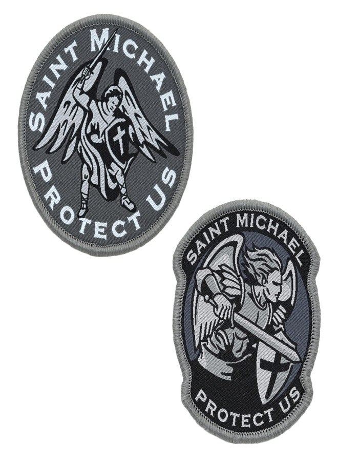 Great 1 Products Saint Michael “Protect Us” Military Tactical Patch Set (2-Pack) - Size Round 3” - Hook & Loop Fastener/Backing - Accessory for Clothing, Jackets, Hats, Backpacks - Image 1