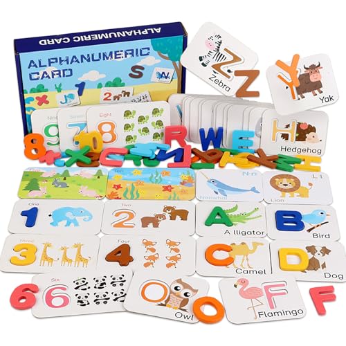 Winbar Alphabet Flash Cards Numbers and Alphabets Flash Cards Set Wooden Letters Number Blocks Sight Words Matching Game Toddler Preschool Learning Activities Toys for Preschool Kids Age 4 Year Over - Image 1