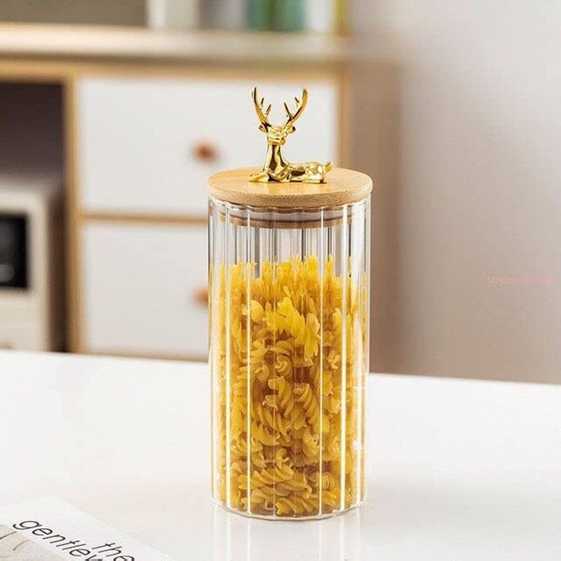 Clear Glass Candy Containers Set with Deer Shape Tight Wooden Lid (Capacity: 750ml, 550ml, 350ml) - Image 3